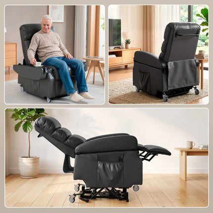 Electric Recliner Chair with Lift, Faux Leather, Dark Grey
