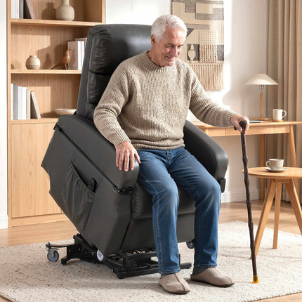 Electric Recliner Chair with Lift, Faux Leather, Dark Grey