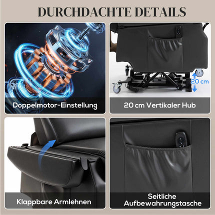 Electric Recliner Chair with Lift, Faux Leather, Dark Grey