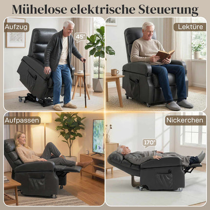 Electric Recliner Chair with Lift, Faux Leather, Dark Grey