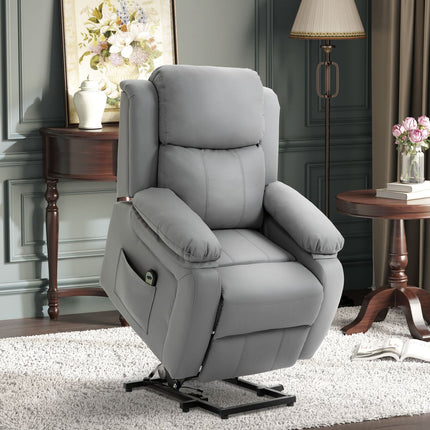Electric Recliner Chair with Lift, Faux Leather, Grey
