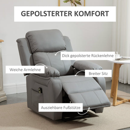 Electric Recliner Chair with Lift, Faux Leather, Grey