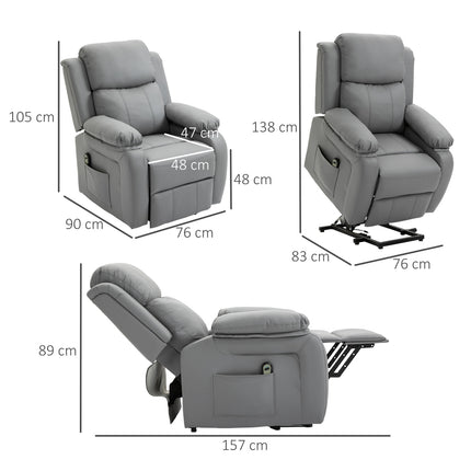 Electric Recliner Chair with Lift, Faux Leather, Grey