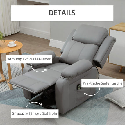 Electric Recliner Chair with Lift, Faux Leather, Grey