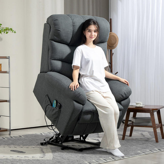 Elektrische relaxfauteuil met lift, massage, donkergrijze stof
