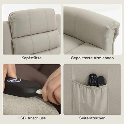 Electric Recliner Chair with Lift, Massage & Heat, Beige Linen