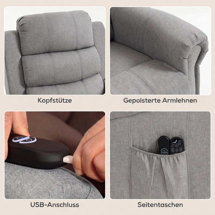 Electric Recliner Chair with Lift, Massage & Heat, Light Grey