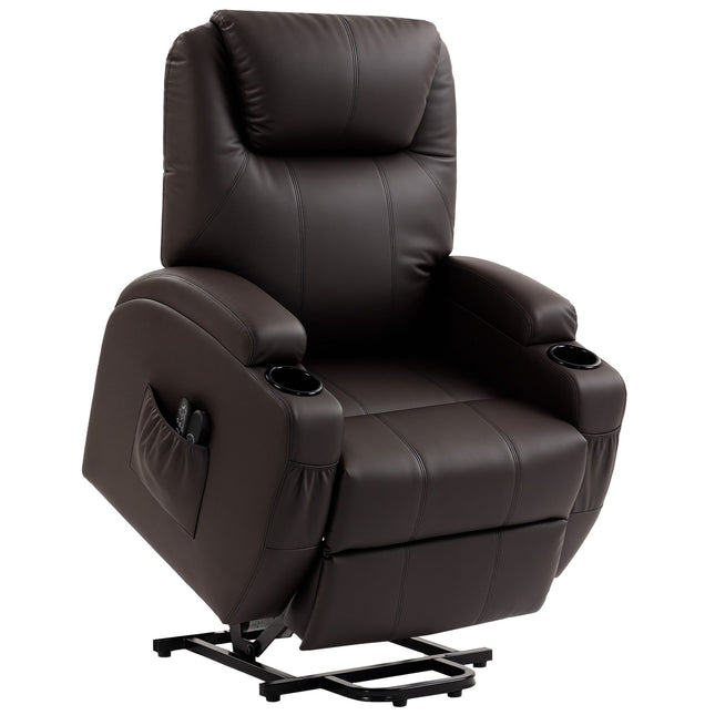 Elektrische relaxfauteuil met liftfunctie, afstandsbediening en bekerhouders, bruin