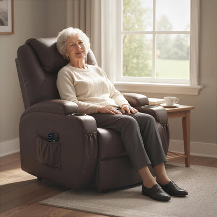 Electric Recliner Chair with Lift, Remote, Cup Holders, Brown