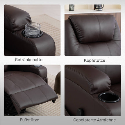 Electric Recliner Chair with Lift, Remote, Cup Holders, Brown