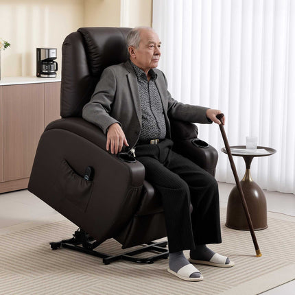 Electric Recliner Chair with Lift, Remote, Cup Holders, Brown