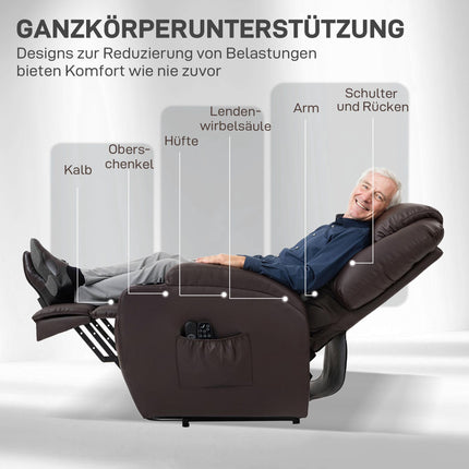 Electric Recliner Chair with Lift, Remote, Cup Holders, Brown
