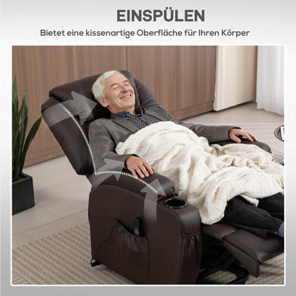 Electric Recliner Chair with Lift, Remote, Cup Holders, Brown