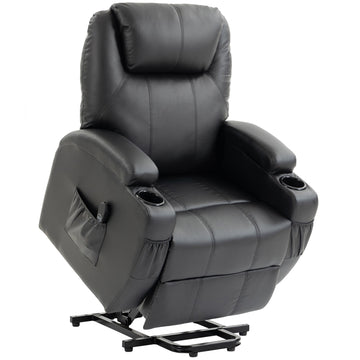 Electric Recliner Chair with Lift, USB, Black Faux Leather