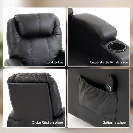 Electric Recliner Chair with Lift, USB, Black Faux Leather
