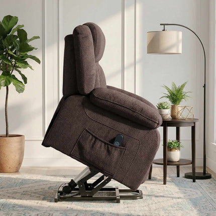Electric Recliner Chair with Lift, USB, and Side Pockets, Brown