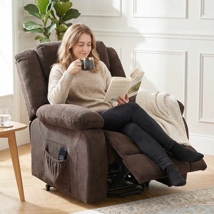 Electric Recliner Chair with Lift, USB, and Side Pockets, Brown