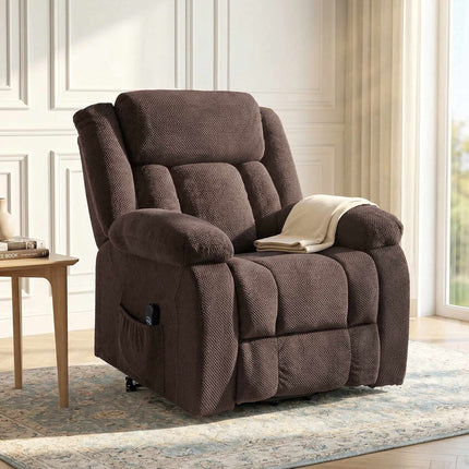 Electric Recliner Chair with Lift, USB, and Side Pockets, Brown