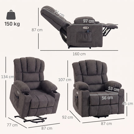 Electric Recliner Chair with Massage & Heat, Grey