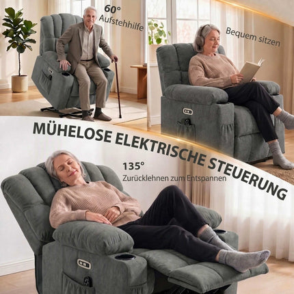 Electric Recliner Chair with Massage & Heat, Grey