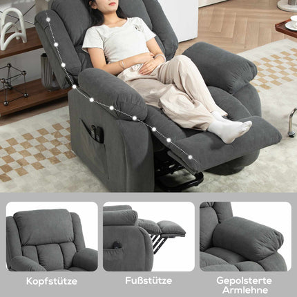 Electric Recliner Chair with Massage & Heat, Grey Velvet