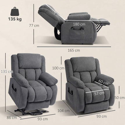 Electric Recliner Chair with Massage & Heat, Grey Velvet