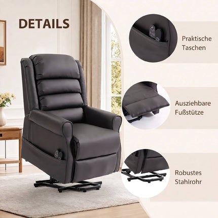 Electric Recliner Chair with Massage and Heat, Brown PU Leather
