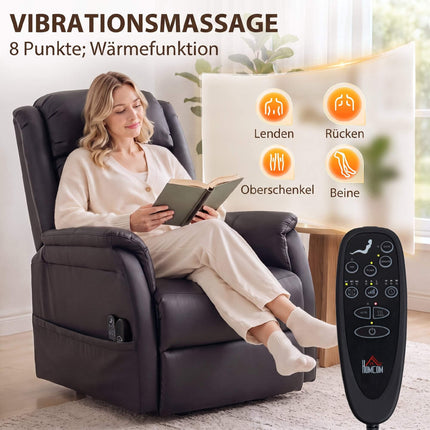 Electric Recliner Chair with Massage and Heat, Brown PU Leather
