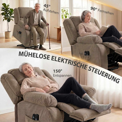 Electric Recliner Chair with Massage and Heat, Light Brown