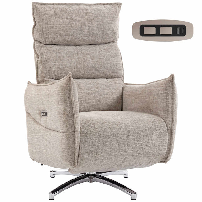 Elektrische relaxfauteuil met USB-poorten, beige linnen bekleding