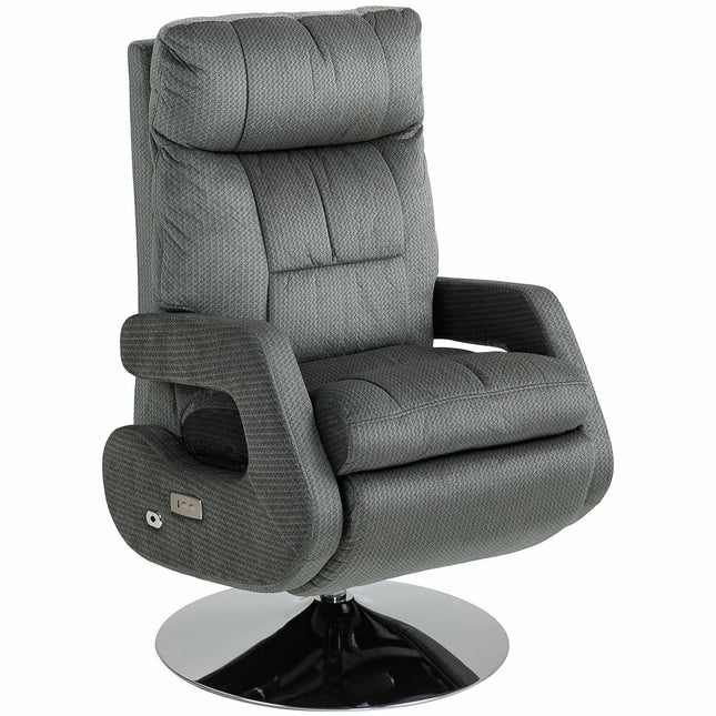 Elektrische relaxfauteuil met USB-aansluiting, fluweel, draaibaar, grijs