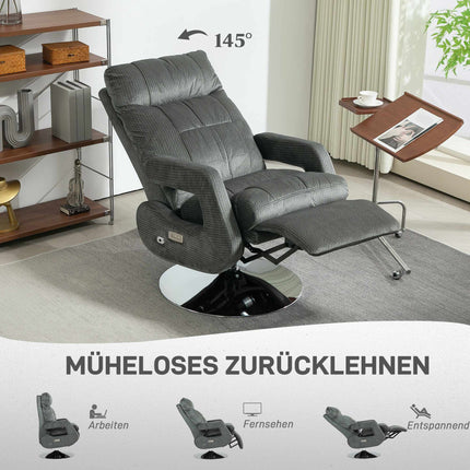 Electric Recliner Chair with USB, Velvet, Swivel, Grey