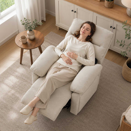 Electric Recliner with Massage & Heat, Cream Chenille Fabric