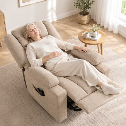 Electric Recliner with Massage & Heat, Cream Velvet