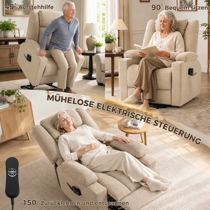 Electric Recliner with Massage & Heat, Cream Velvet