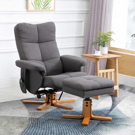 Electric Recliner with Massage, Ottoman Storage, Dark Grey