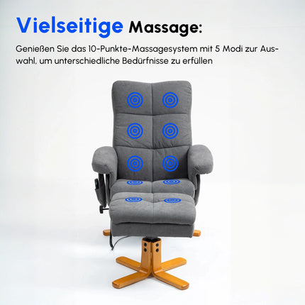 Electric Recliner with Massage, Ottoman Storage, Dark Grey