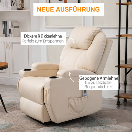 Electric reclining massage chair, synthetic leather, beige