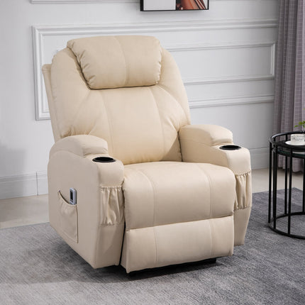 Electric reclining massage chair, synthetic leather, beige