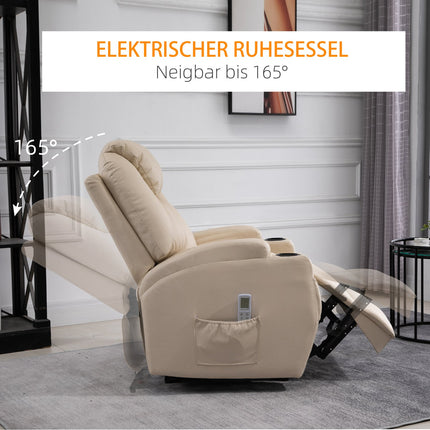 Electric reclining massage chair, synthetic leather, beige