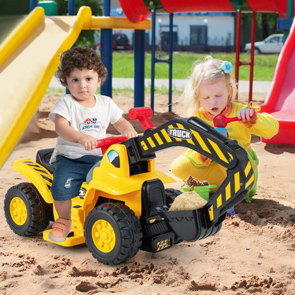 Electric Ride-On Digger Toy with Storage & Basketball Hoop