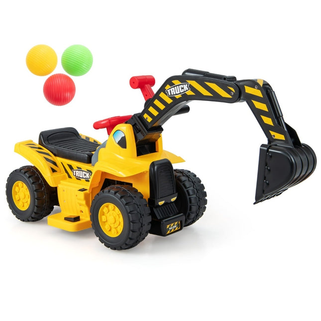 Electric Ride-On Digger Toy with Storage & Basketball Hoop