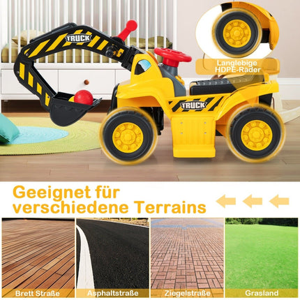 Electric Ride-On Digger Toy with Storage & Basketball Hoop