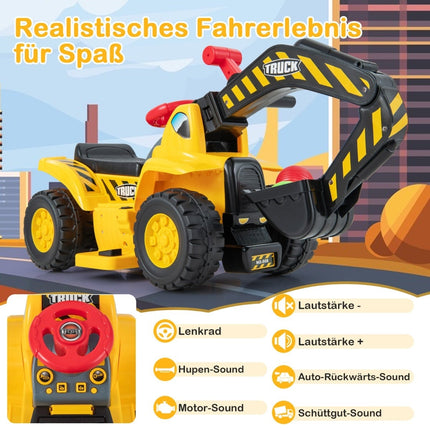 Electric Ride-On Digger Toy with Storage & Basketball Hoop