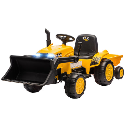 Electric Ride-On Digger with Trailer, 12V, Ages 3-8, Yellow