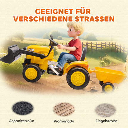 Electric Ride-On Digger with Trailer, 12V, Ages 3-8, Yellow