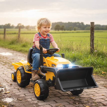Electric Ride-On Digger with Trailer, 12V, Ages 3-8, Yellow