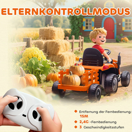 Electric Ride-On Tractor for Kids, Remote Control, Ages 3-8, Orange