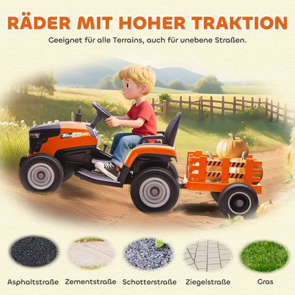 Electric Ride-On Tractor for Kids, Remote Control, Ages 3-8, Orange