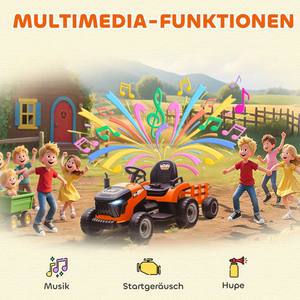 Electric Ride-On Tractor for Kids, Remote Control, Ages 3-8, Orange